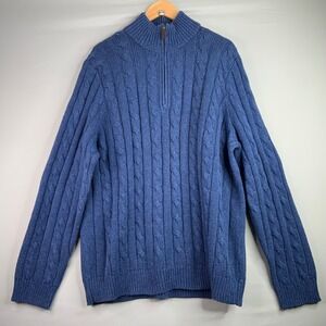 Polo Ralph Lauren XXL Mens Blue Silk Blend Quarter Zip Cable Knit Sweater